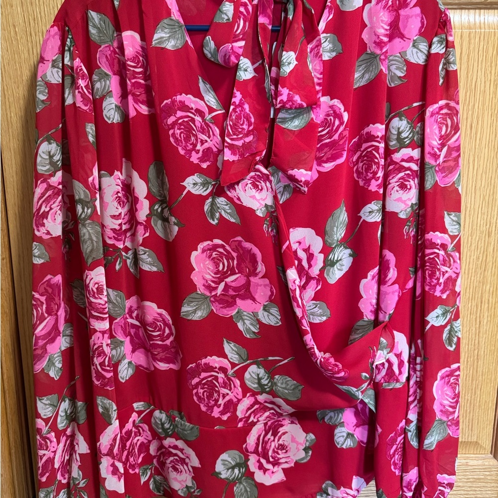 New York & Company Red Floral Blouse